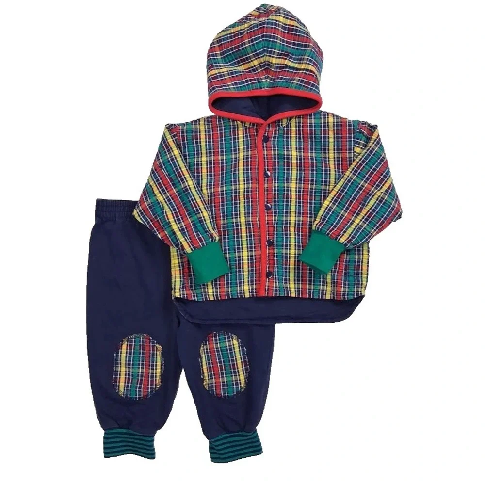 Vtg Gymboree 1998 Sport Golf Reversible Jacket 18 24 Mos Hooded Plaid * READ *